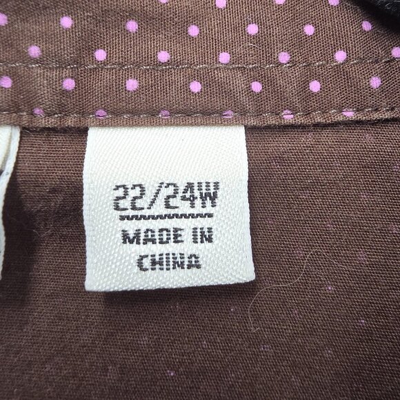 Cato Blouse Shirt Womens 22/24W Brown Pink Polka Dot Stretch 3/4 Sleeve Plus - Picture 8 of 12